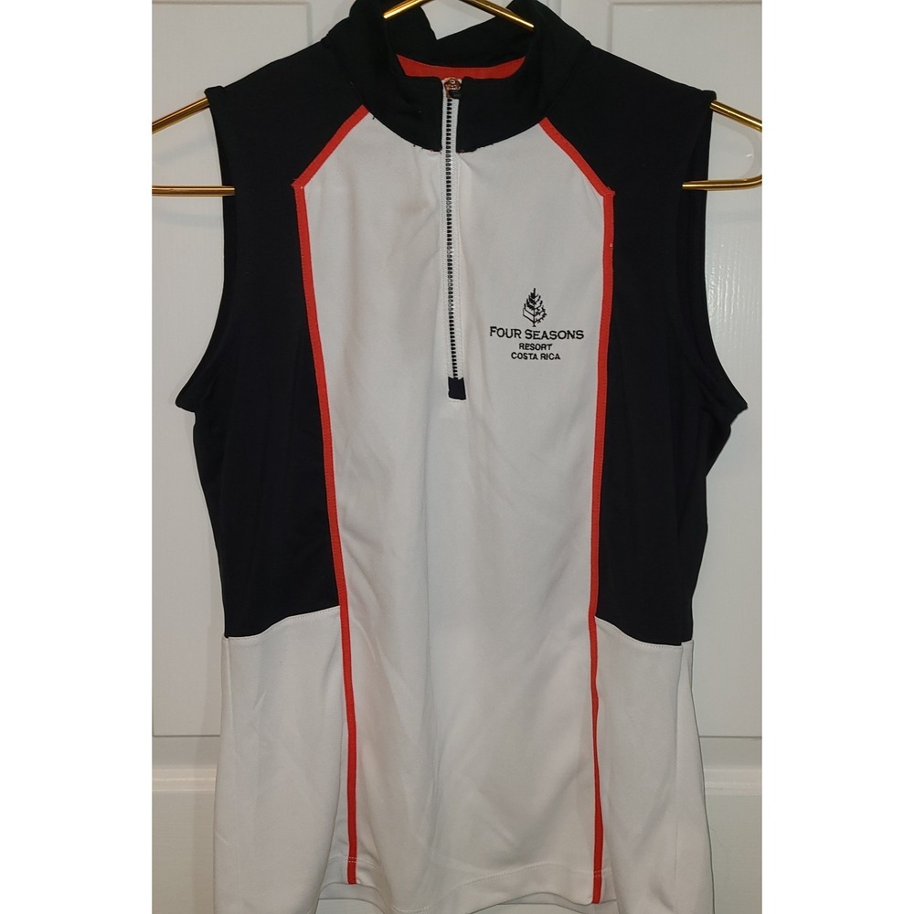 Four Seasons Womens Brilliant White Colorblock Sleeveless Golf Polo Shirt Size S - Picture 2 of 7